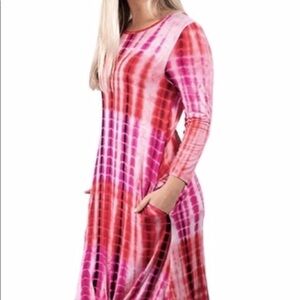 SIMPLY SOUTHERN Tie Dye Jersey Knit Dress with Pockets Size Large in Pink